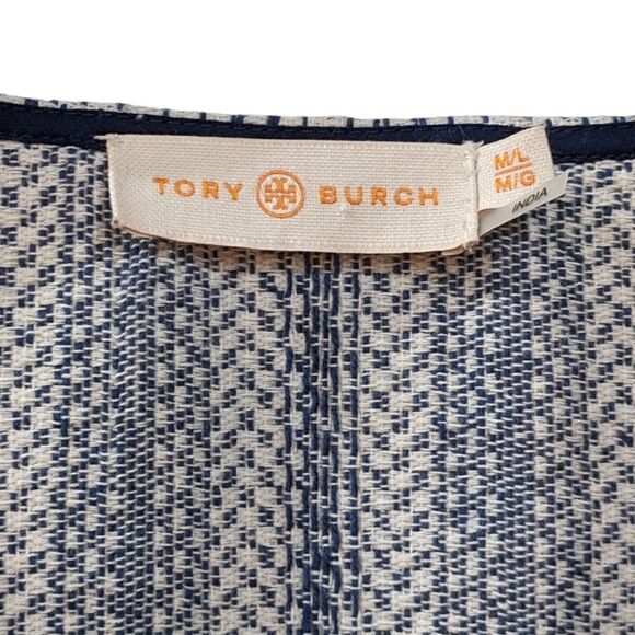 Tory Burch Boho Oversized Blaire Poncho M/L - w/ Tassles, New Ivory / Navy Sea - Picture 9 of 12